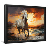 Sliver Horse Running In The Sunrise V4 Framed Art Prints Wall Decor, Painting Art, Framed Picture