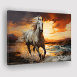 Sliver Horse Running In The Sunrise V4 Canvas Prints Wall Art Home Decor, Painting Canvas, Living Room Wall Decor