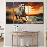 Sliver Horse Running In The Sunrise V4 5 Panels B Canvas Prints Wall Art Home Decor, Extra Large Canvas