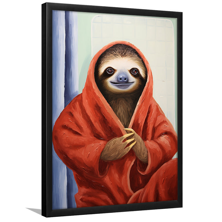 Sloth In Bathrobe, Bathroom Art Painting, Painting Art, Framed Art Prints Wall Decor