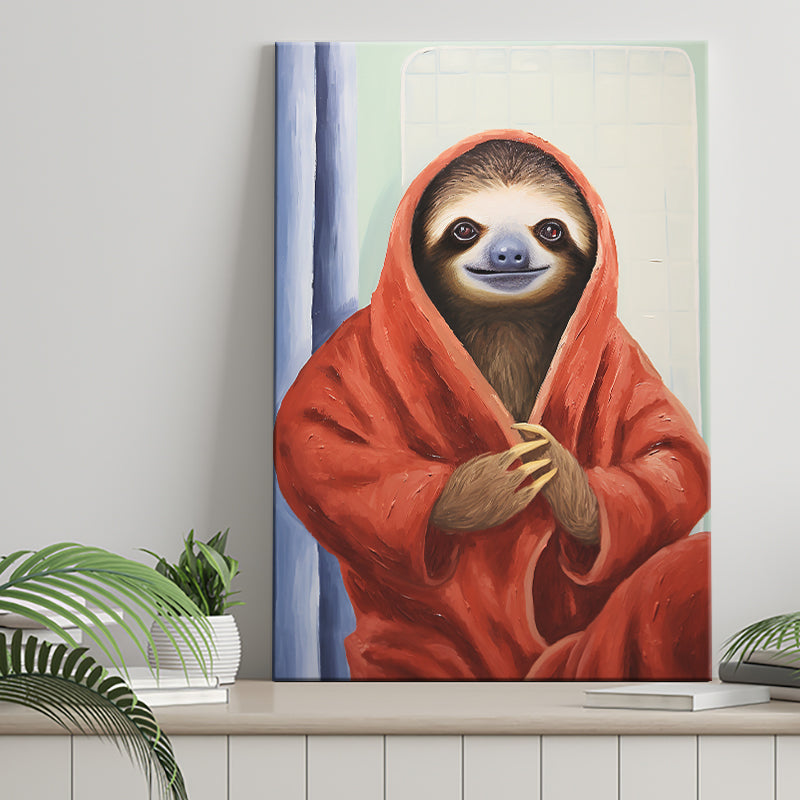 Sloth In Bathrobe, Bathroom Art Painting, Painting Art, Canvas Prints Wall Art Home Decor