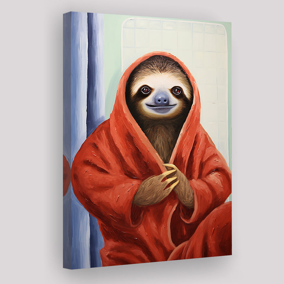 Sloth In Bathrobe, Bathroom Art Painting, Painting Art, Canvas Prints Wall Art Home Decor