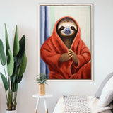 Sloth In Bathrobe, Bathroom Art Painting,Framed Canvas Prints,Floating Frame, Wall Art Home Decor