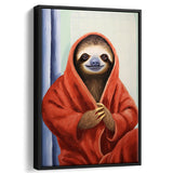 Sloth In Bathrobe, Bathroom Art Painting,Framed Canvas Prints,Floating Frame, Wall Art Home Decor