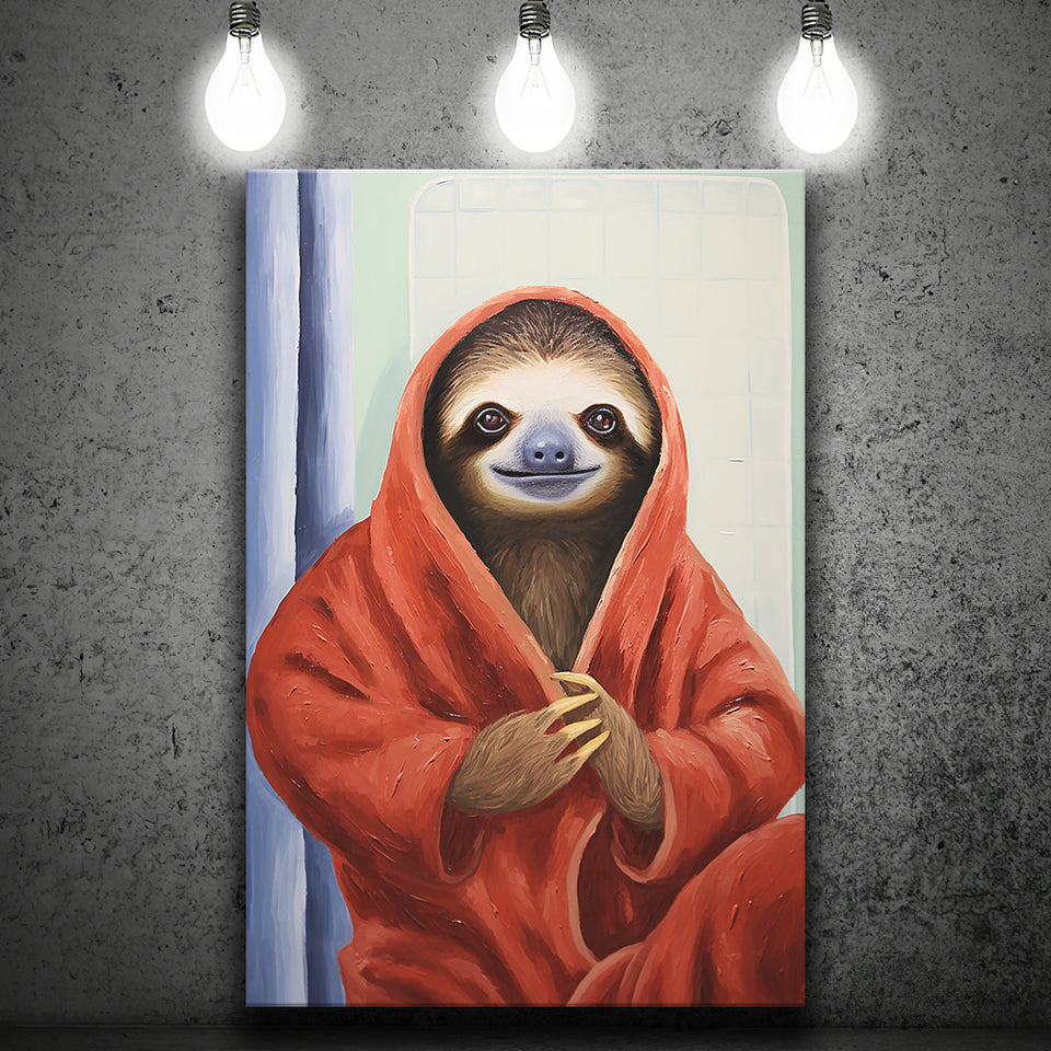 Sloth In Bathrobe, Bathroom Art Painting, Painting Art, Canvas Prints Wall Art Home Decor