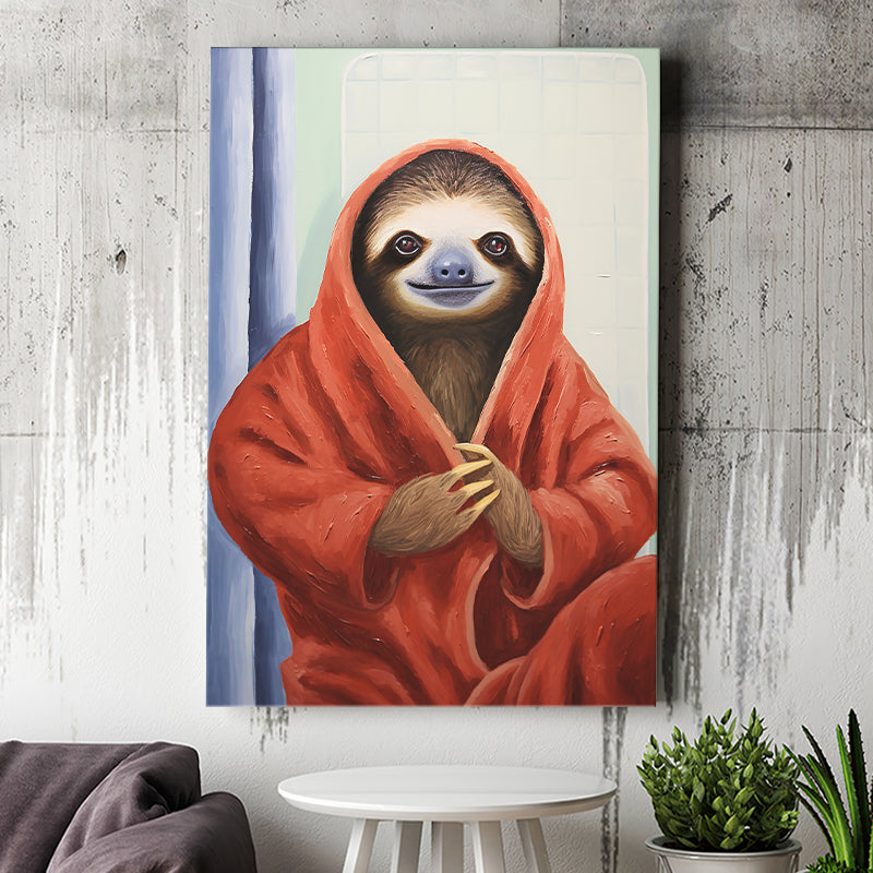 Sloth In Bathrobe, Bathroom Art Painting, Painting Art, Canvas Prints Wall Art Home Decor