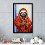 Sloth In Bathrobe, Bathroom Art Painting,Framed Canvas Prints,Floating Frame, Wall Art Home Decor