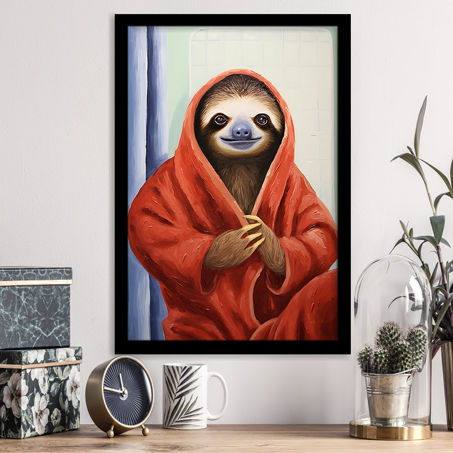 Sloth In Bathrobe, Bathroom Art Painting, Painting Art, Framed Art Prints Wall Decor