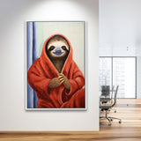 Sloth In Bathrobe, Bathroom Art Painting,Framed Canvas Prints,Floating Frame, Wall Art Home Decor