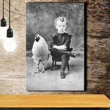 Smoking Boy With Chicken Black And White Print, Wall Art Canvas Prints Wall Art Home Decor