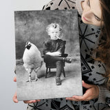Smoking Boy With Chicken Black And White Print, Wall Art Canvas Prints Wall Art Home Decor