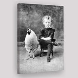 Smoking Boy With Chicken Black And White Print, Wall Art Canvas Prints Wall Art Home Decor