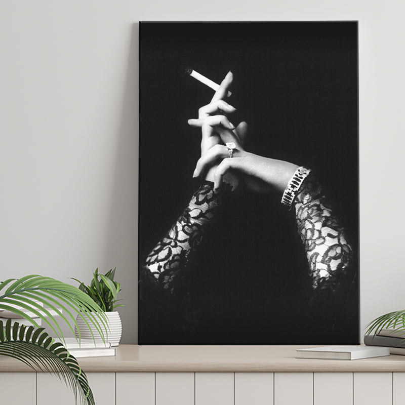 Smoking Hands Black And White Print, Vintage Black Lace Dress Canvas Prints Wall Art Home Decor