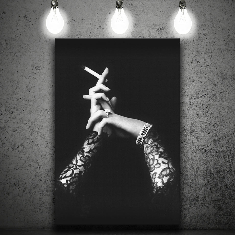Smoking Hands Black And White Print, Vintage Black Lace Dress Canvas Prints Wall Art Home Decor