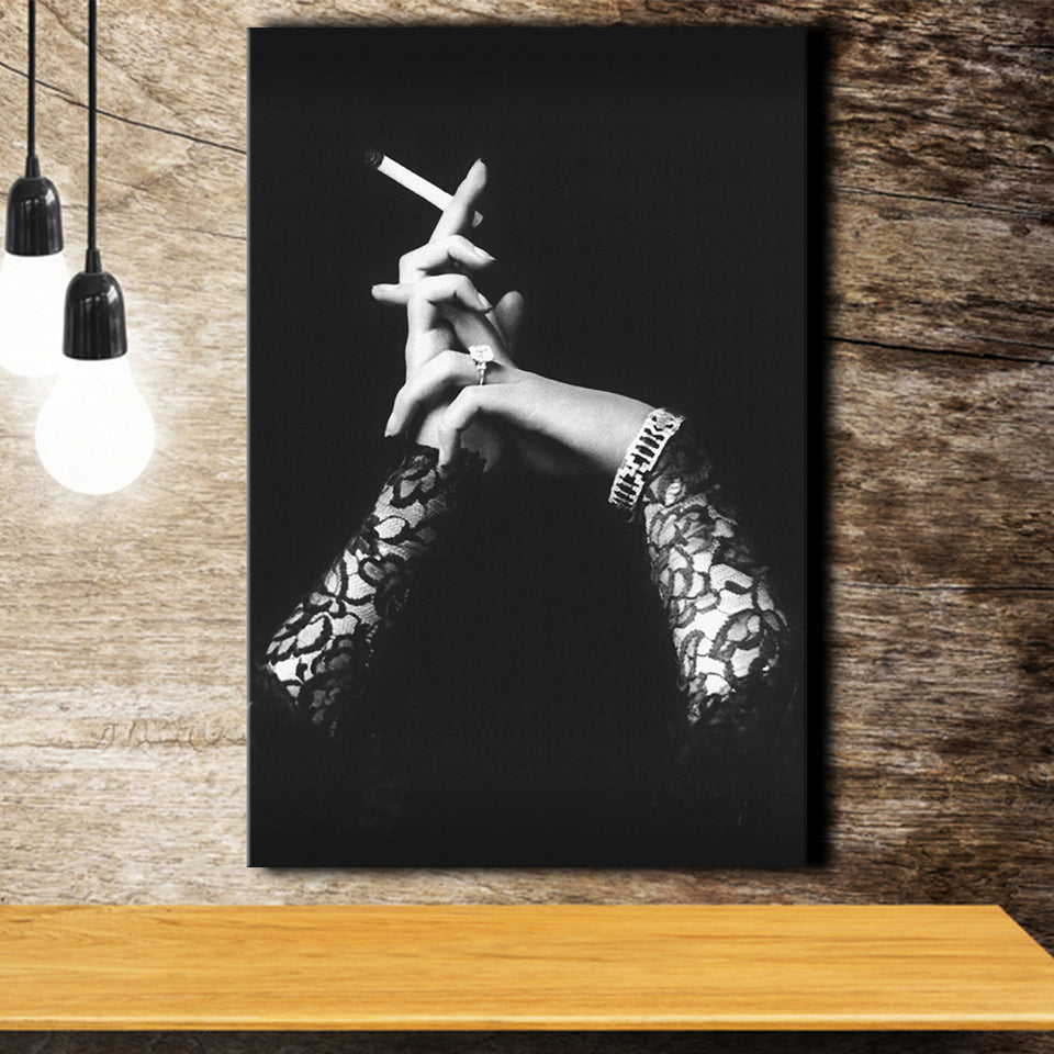 Smoking Hands Black And White Print, Vintage Black Lace Dress Canvas Prints Wall Art Home Decor