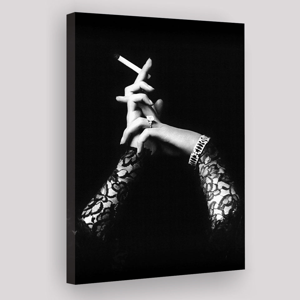 Smoking Hands Black And White Print, Vintage Black Lace Dress Canvas Prints Wall Art Home Decor
