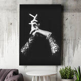 Smoking Hands Black And White Print, Vintage Black Lace Dress Canvas Prints Wall Art Home Decor
