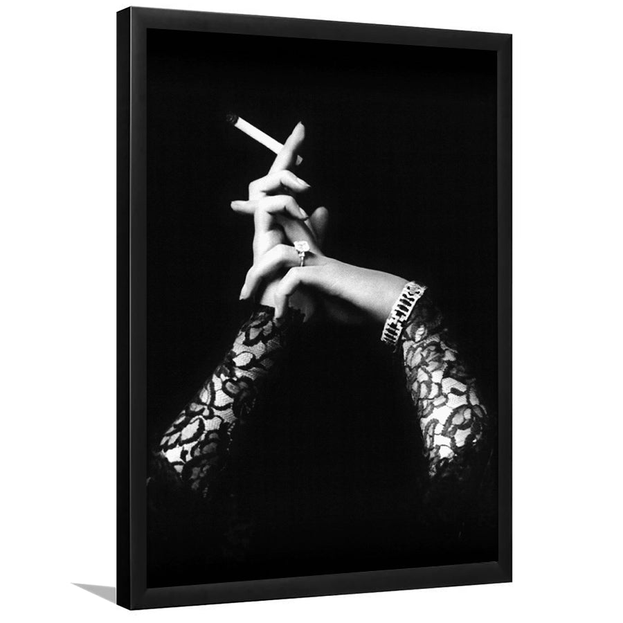 Smoking Hands Black And White Print, Vintage Black Lace Dress Framed Art Print Wall Art Decor,Framed Picture