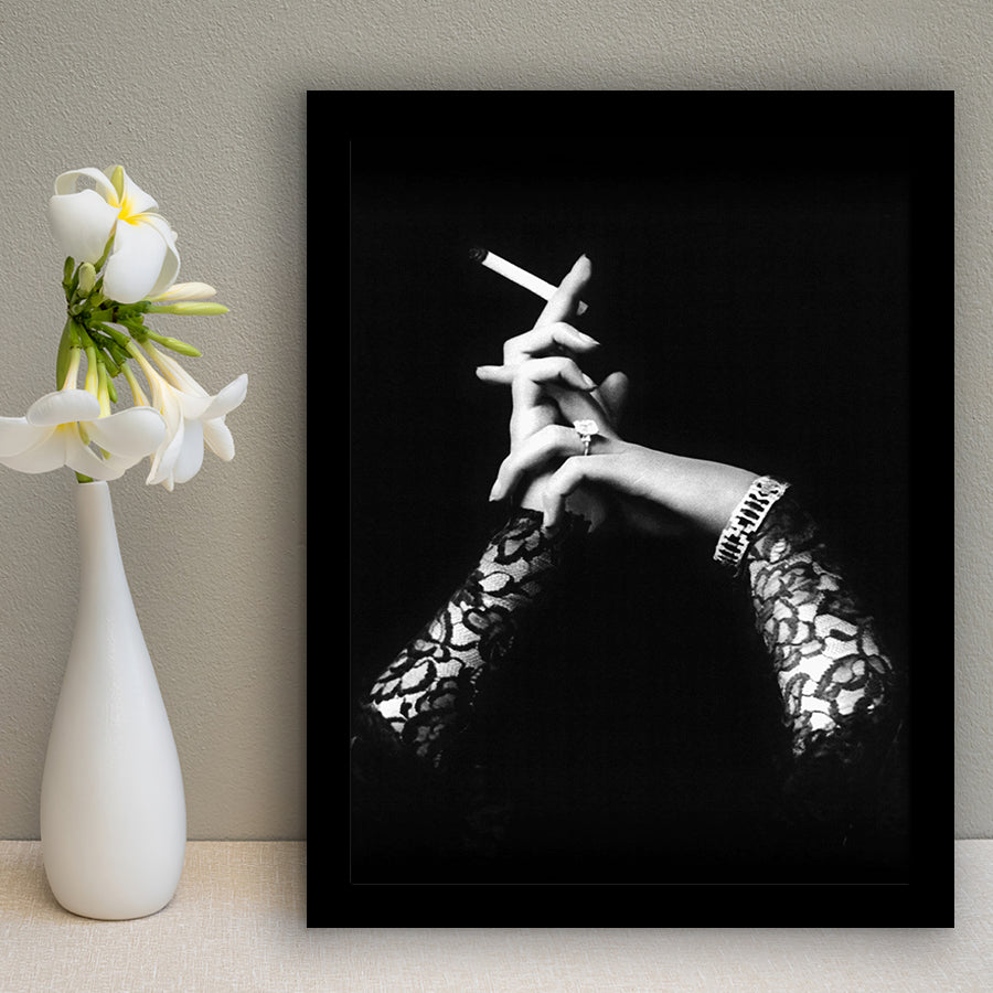 Smoking Hands Black And White Print, Vintage Black Lace Dress Framed Art Print Wall Art Decor,Framed Picture