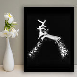 Smoking Hands Black And White Print, Vintage Black Lace Dress Framed Art Print Wall Art Decor,Framed Picture