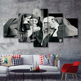 Smoking Nuns Vintage Photo 5 Pieces Canvas Prints Wall Art - Painting Canvas, Multi Panel