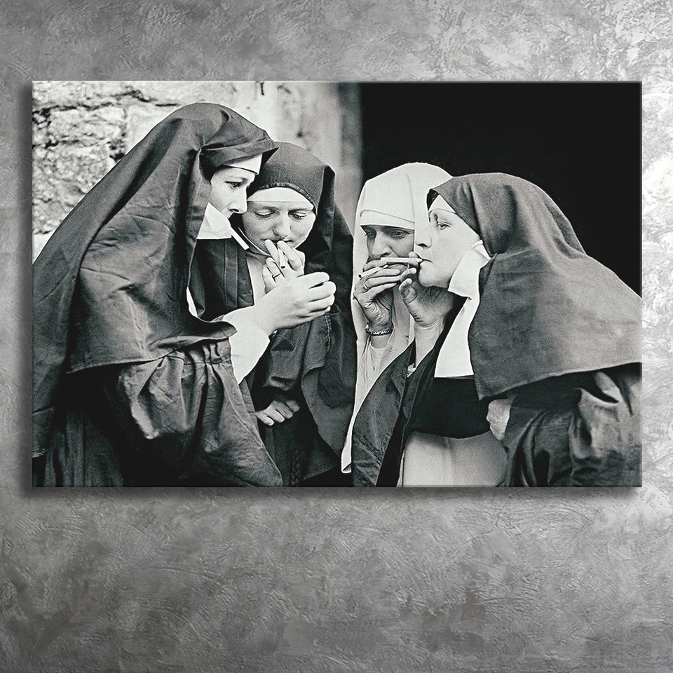 Smoking Nuns Vintage Photo Canvas Prints Wall Art - Painting Canvas, Art Prints, Wall Decor