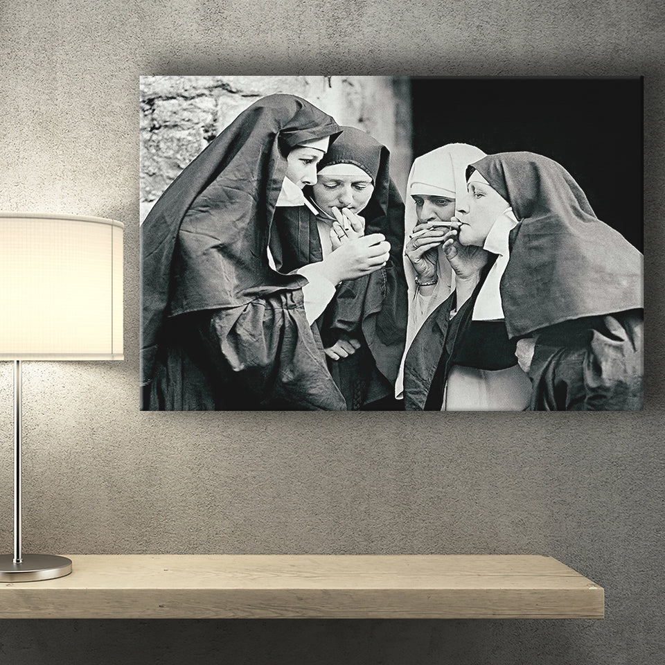 Smoking Nuns Vintage Photo Canvas Prints Wall Art - Painting Canvas, Art Prints, Wall Decor