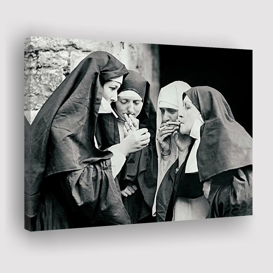 Smoking Nuns Vintage Photo Canvas Prints Wall Art - Painting Canvas, Art Prints, Wall Decor