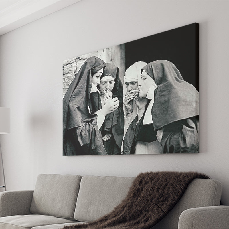 Smoking Nuns Vintage Photo Canvas Prints Wall Art - Painting Canvas, Art Prints, Wall Decor