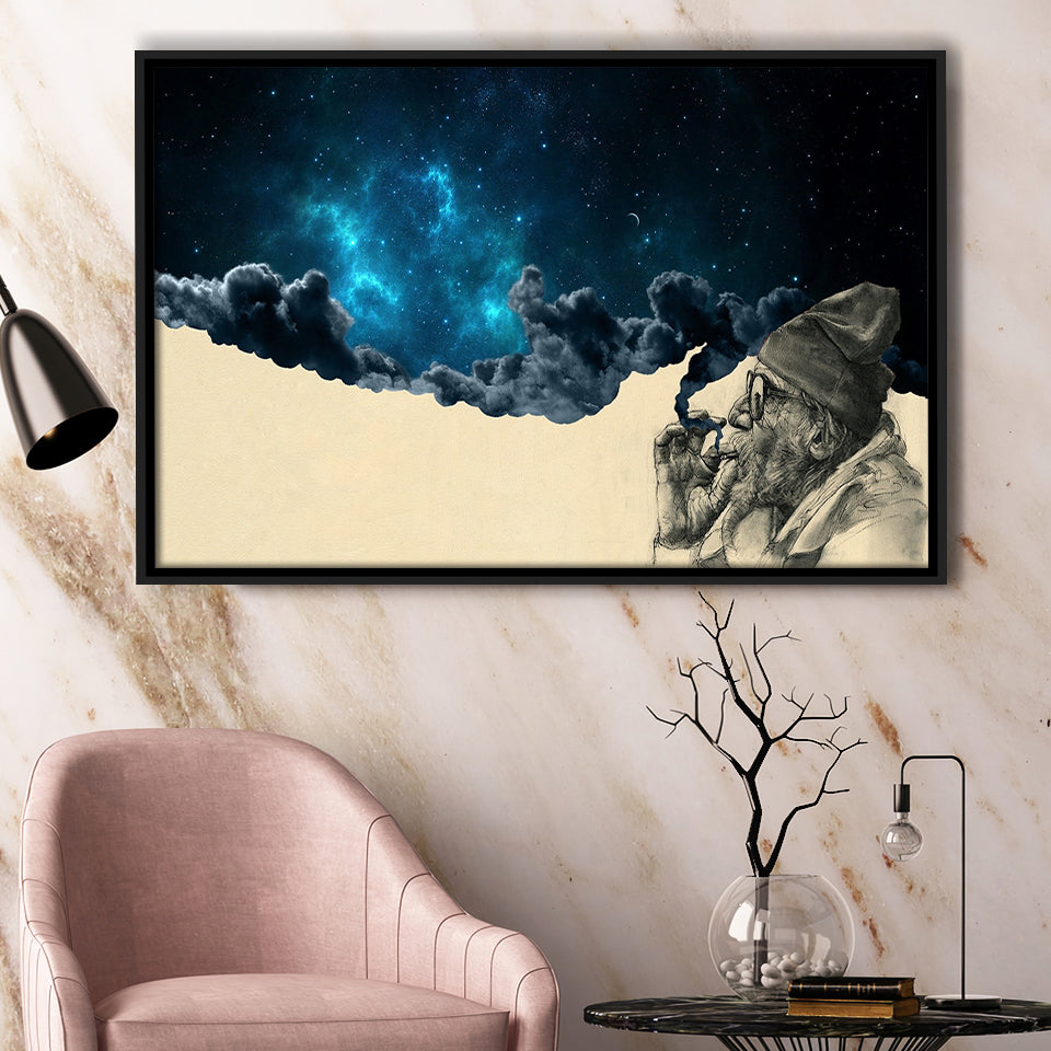 Smoking Out In Space Framed Canvas Prints Wall Art Home Decor,Floating Frame
