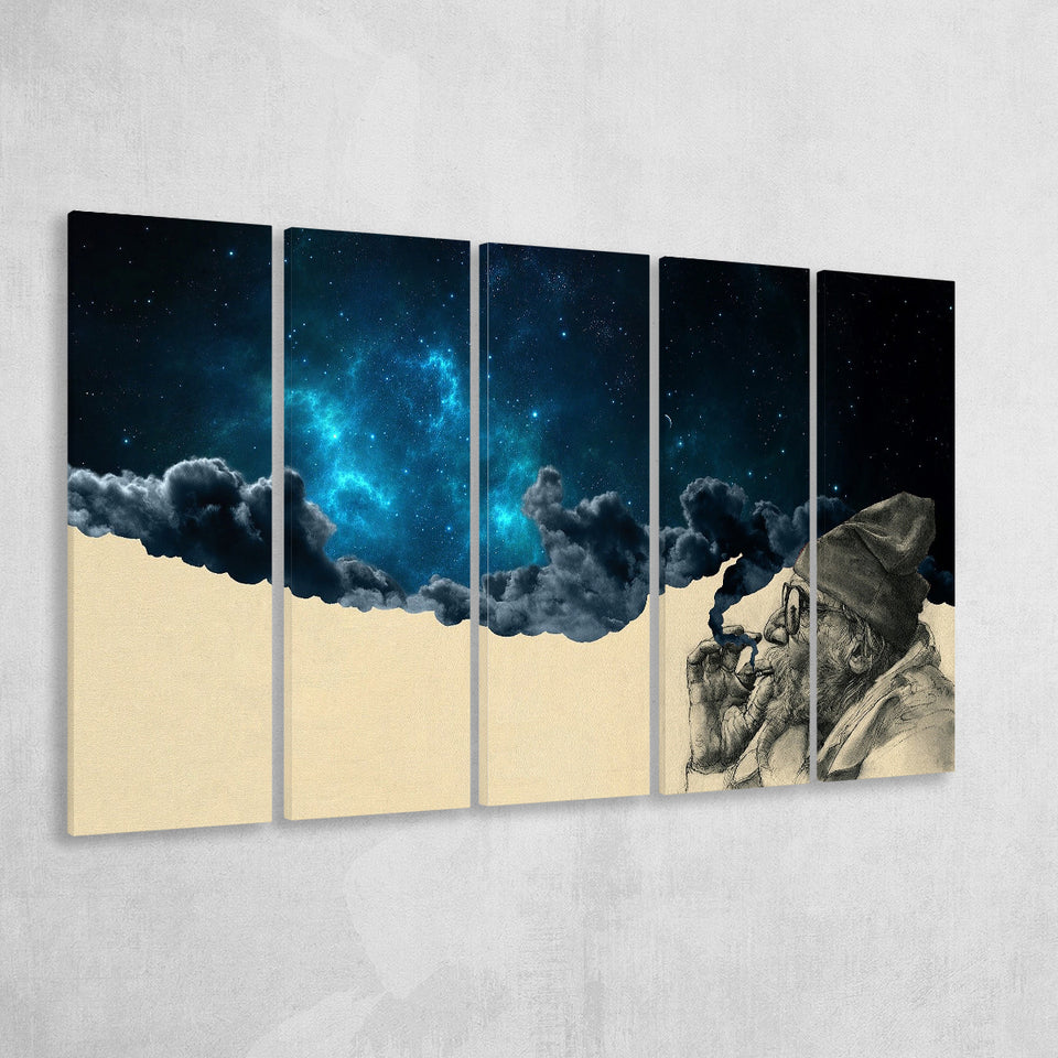 Smoking Out In Space Larger Canvas Art, 5 Piece Canvas Prints Wall Art Decor