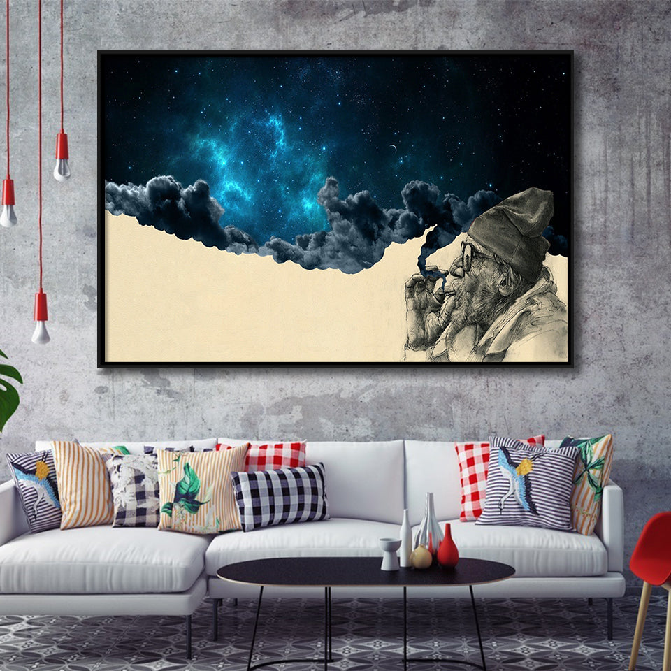 Smoking Out In Space Framed Canvas Prints Wall Art Home Decor,Floating Frame