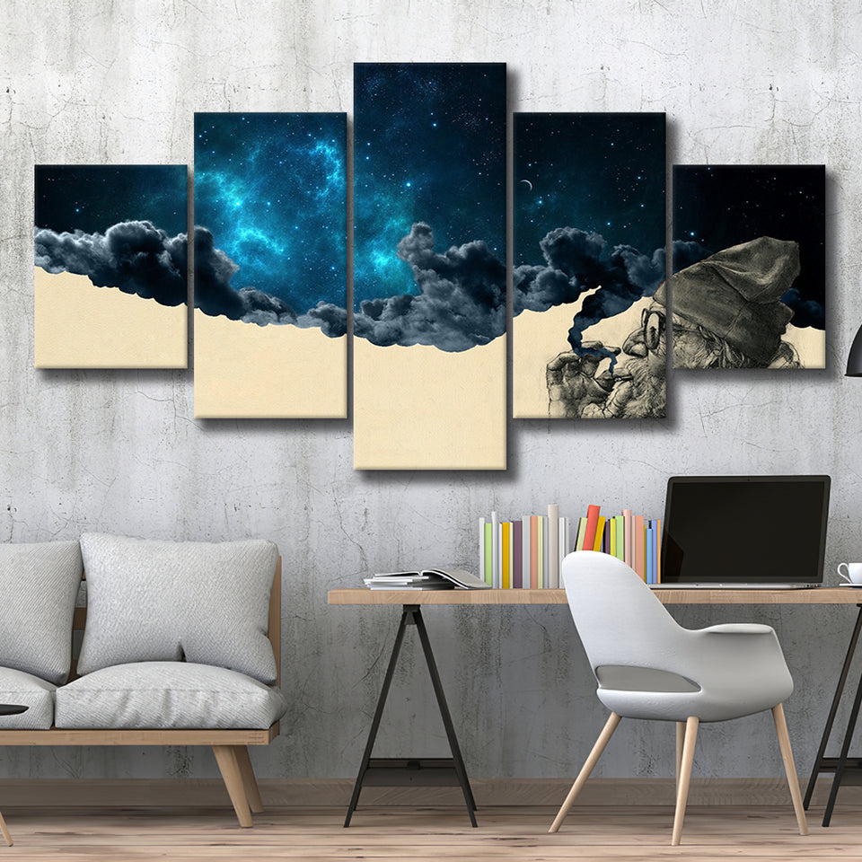 Smoking Out In Space 5 Panels, Canvas Prints Wall Art Decor, Large Canvas Art