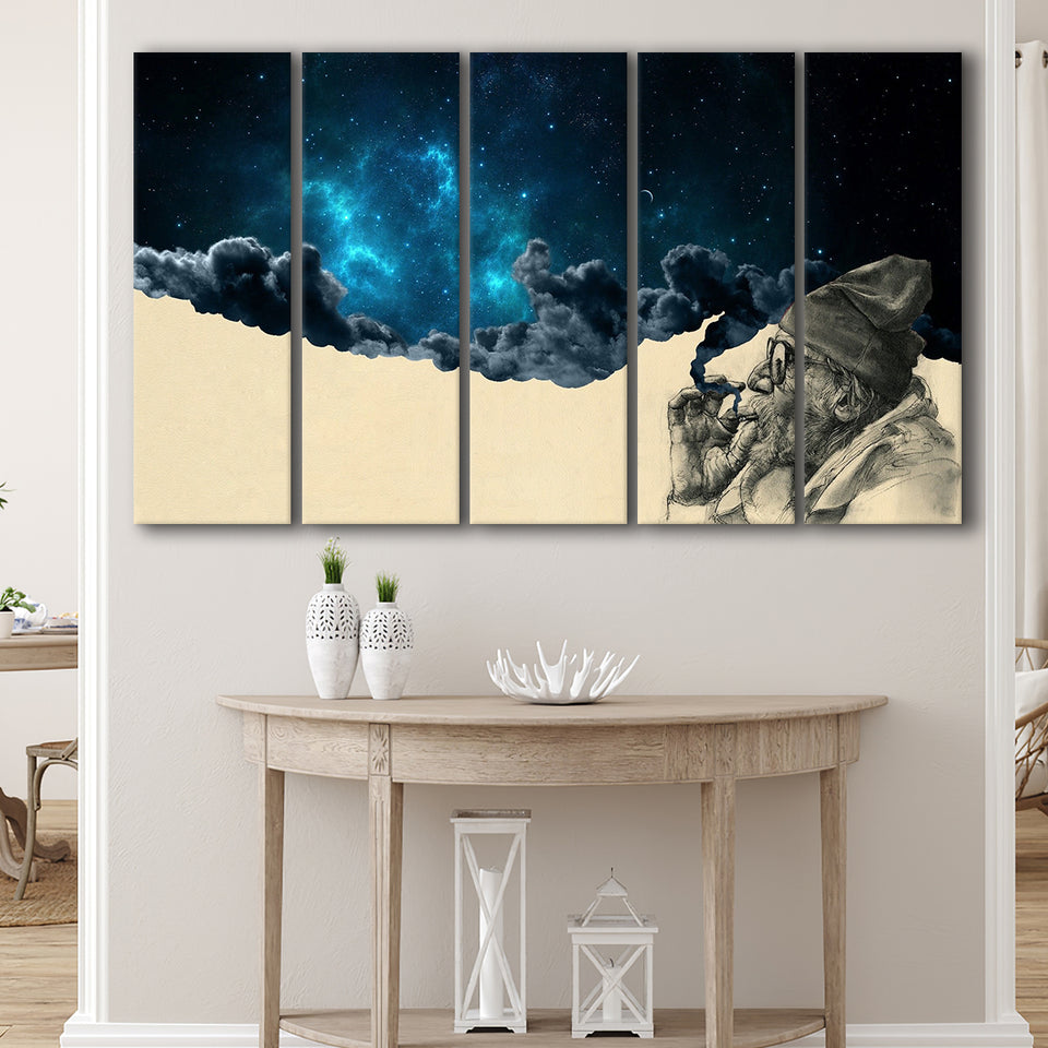 Smoking Out In Space Larger Canvas Art, 5 Piece Canvas Prints Wall Art Decor