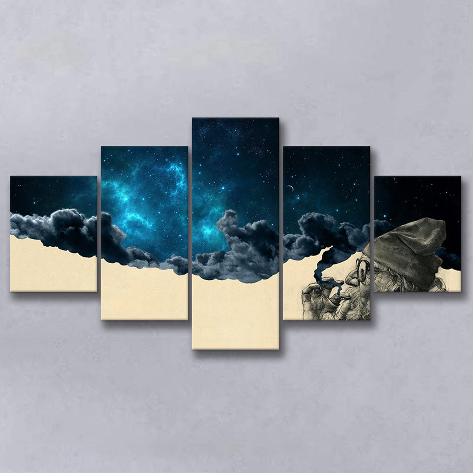 Smoking Out In Space 5 Panels, Canvas Prints Wall Art Decor, Large Canvas Art