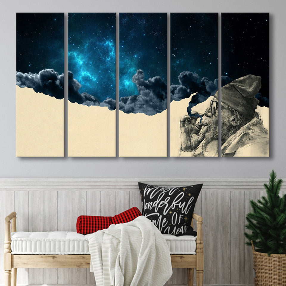 Smoking Out In Space Larger Canvas Art, 5 Piece Canvas Prints Wall Art Decor