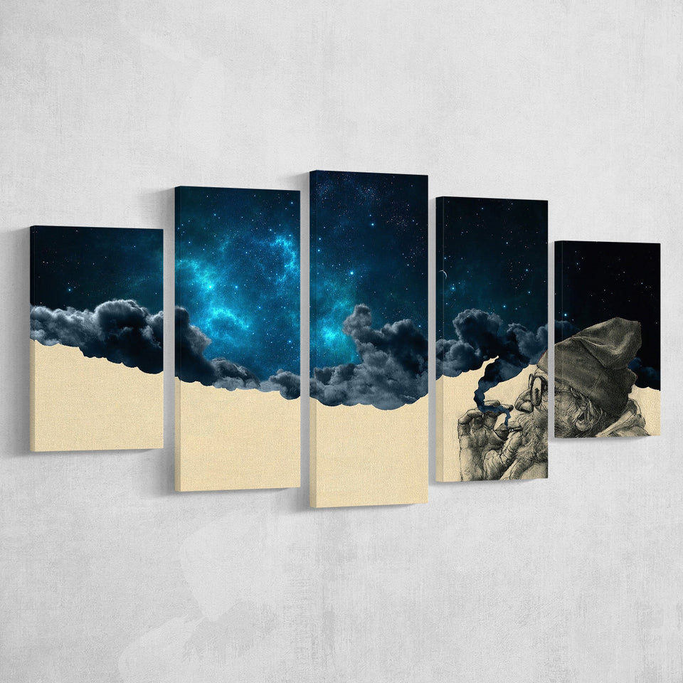 Smoking Out In Space 5 Panels, Canvas Prints Wall Art Decor, Large Canvas Art