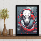 Snake Wearing Headphone, Gaming Art, Gift For Kids,Framed Canvas Prints,Floating Frame, Wall Art Home Decor