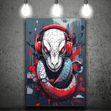 Snake Wearing Headphone, Gaming Art, Gift For Kids, Painting Art, Canvas Prints Wall Art Home Decor