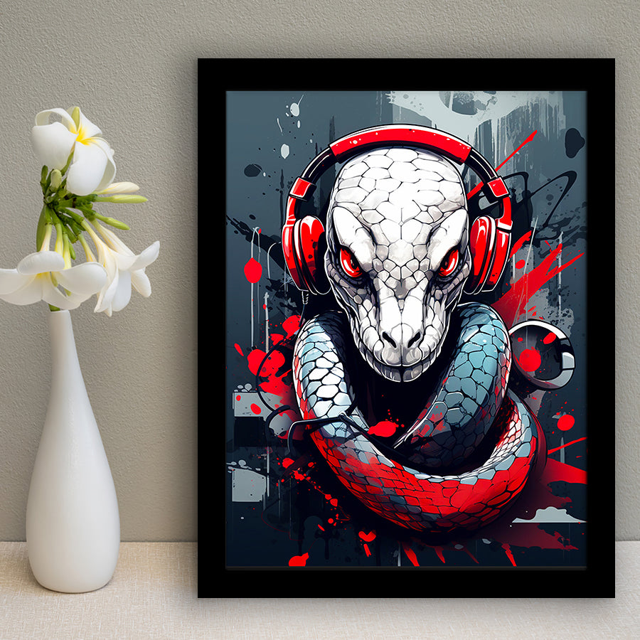 Snake Wearing Headphone, Gaming Art, Gift For Kids, Painting Art, Framed Art Prints Wall Decor