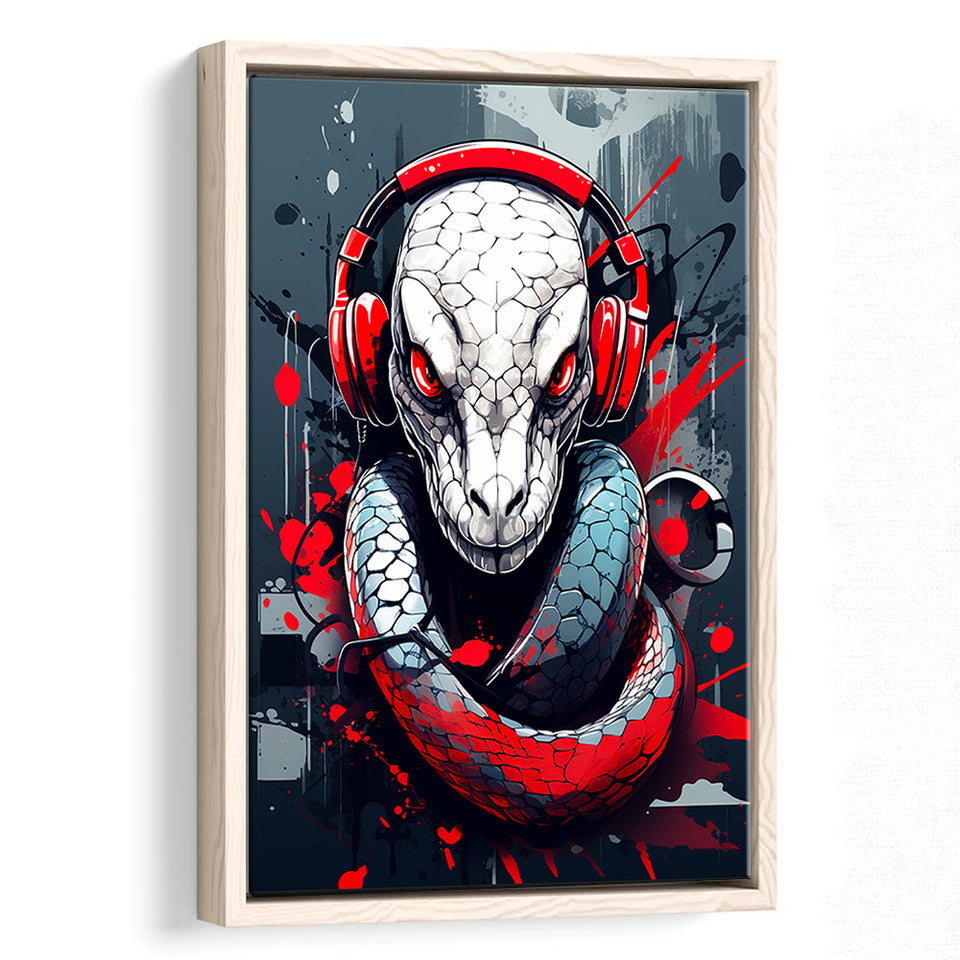 Snake Wearing Headphone, Gaming Art, Gift For Kids,Framed Canvas Prints,Floating Frame, Wall Art Home Decor