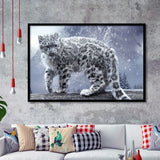 Snow Leopard Playing Framed Art Prints Wall Decor - Painting Prints, Wall Art, Framed Picture, Black Frame