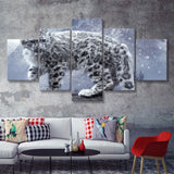 Snow Leopard Playing 5 Pieces Canvas Prints Wall Art - Painting Canvas, Multi Panel, Wall Decor, Canvas Art