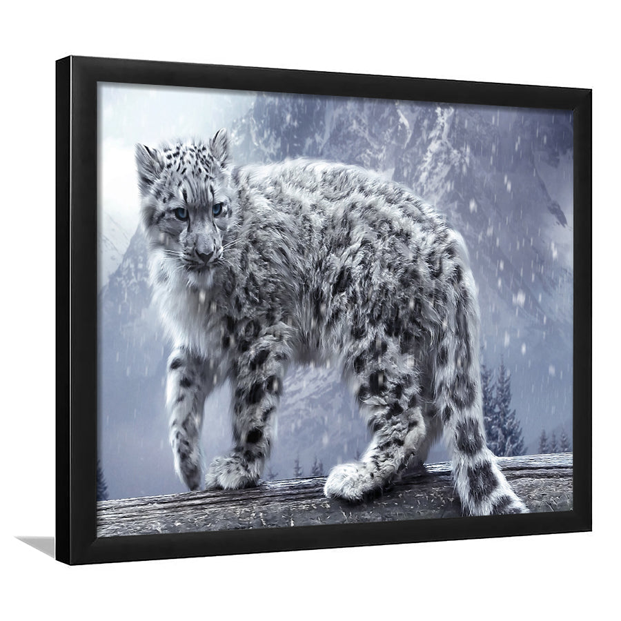 Snow Leopard Playing Framed Art Prints Wall Decor - Painting Prints, Wall Art, Framed Picture, Black Frame