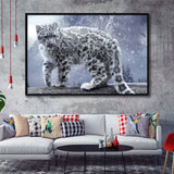 Snow Leopard Playing Framed Canvas Prints Wall Art - Painting Canvas, Wall Decor, Canvas Art, Floating Frame