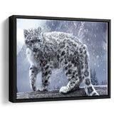 Snow Leopard Playing Framed Canvas Prints Wall Art - Painting Canvas, Wall Decor, Canvas Art, Floating Frame