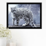 Snow Leopard Playing Framed Canvas Prints Wall Art - Painting Canvas, Wall Decor, Canvas Art, Floating Frame