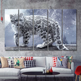 Snow Leopard Playing 5 Pieces B Canvas Prints Wall Art - Painting Canvas, Multi Panel, Wall Decor, Canvas Art