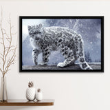 Snow Leopard Playing Framed Canvas Prints Wall Art - Painting Canvas, Wall Decor, Canvas Art, Floating Frame