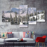 Snow Winter W Big Mountains  5 Pieces Canvas Prints Wall Art - Painting Canvas, Multi Panels, 5 Panel, Wall Decor